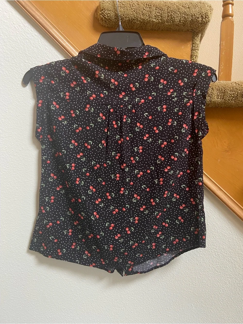 NOBO Cherry + Polka Dot Print Button-up Tee Shirt like new young adult size S